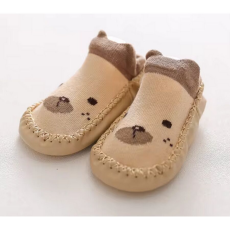  Csúszásgátlós babacipő, puha talpú babazokni - Barna macis -12 cm
