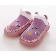  Csúszásgátlós babacipő, puha talpú babazokni - Lila bagoly-11 cm