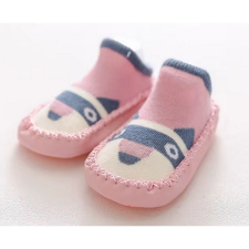 Csúszásgátlós babacipő, puha talpú babazokni - Rózsaszín szürke róka-14 cm gyerek cipő