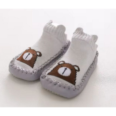  Csúszásgátlós babacipő, puha talpú babazokni - Szürke macis-14 cm