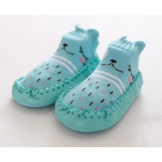  Csúszásgátlós babacipő, puha talpú babazokni - Türkiz cica-14 cm