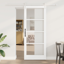  Csúszóajtó Hardver Készlet Fehér 86x211 cm Szilárd Fa Fenyő építőanyag