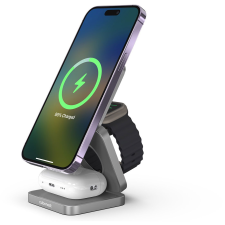 CubeNest S312 Pro Space Grey vezeték nélküli mágneses töltő 3 az 1-ben MagSafe támogatással (6974699970972) mobiltelefon kellék