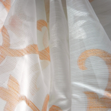 Curtain JOHANNA, félorganza-sablé fényáteresztő függöny anyag, narancs mintás lakástextília