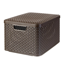 CURVER Rattan hatású kosár tetővel, 30l, sötétbarna, curver "style l" bútor