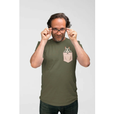  D&B Férfi/Unisex Póló PO00009 Cute Cat Pocket Katonai zöld-Méret 2XL