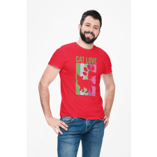 D&B Férfi/Unisex Póló ST00209 Cat Love Piros-Méret L férfi póló