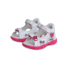 D.D. Step fehér, bőr szandál, pink szívecskés és virágos díszítéssel (26 - 31); (AC625-791M) (30)-KISEBB MÉRETEZÉS!