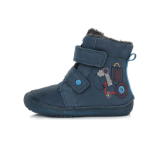 D.D.step – Gyerekcipő –  Barefoot - Téli bélelt bőr bokacsizma – kék, markoló - 28