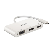 D-Link DUB-V310 USB-C -> HDMI, VGA, DisplayPort adapter fehér kábel és adapter