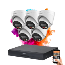 Dahua 5 dome biztonsági kamerás IP kamera rendszer 4MP színes éjszakai képpel megfigyelő kamera