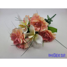  Dália-Orchidea 7 ágú selyem csokor fűszálakkal 49cm - Cirmos dekorációs kellék