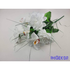  Dália-Orchidea 7 ágú selyem csokor fűszálakkal 49cm - Fehér dekorációs kellék