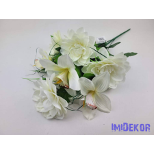  Dália-Orchidea 7 ágú selyem csokor fűszálakkal 49cm - Krém dekorációs kellék