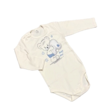 Dalma Hosszú Ujjú Body - Krém/Kék Macis "Hug Me" - 86 kombidressz, body