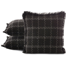  Dara kockás párnahuzat rojtos szegéllyel Fekete 45x45 cm lakástextília