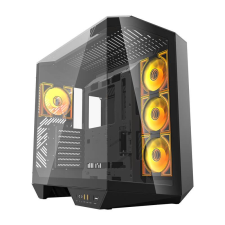 DarkFlash DY470 táp nélküli ablakos ház fekete + 4 db ventilátor (DY470 Black) számítógép ház