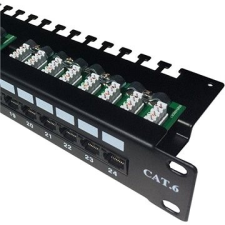 Datacom javítópanel 19"UTP 24 portos CAT6 LSA 1U BK (3x8p) bevágás kábel és adapter