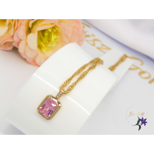  Davina antiallergén medálos nyaklánc rózsaszín kővel-18K nyaklánc