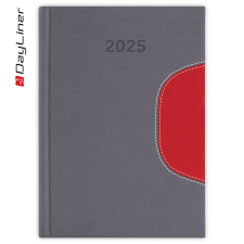 DAYLINER Határidőnapló Memphis A5 napi, fehér lapokkal szürke-piros Dayliner 2025. határidőnapló