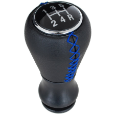 DCR Peugeot 206 / 206+ sebességváltó gomb FEKETE BŐR + KÉK varrással 5 SEBESSÉGES autóalkatrész