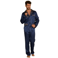 De Lafense Adam szatén férfi pizsama, sötétkék XXL