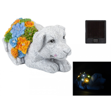 Deconline Garden Kerti figura szolár Kutya lámpa, kőhatású, színes pozsgás növényekkel 22 cm dekorációs kellék