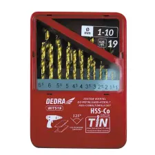DEDRA 19 db-os fúrószár készlet fémhez HSS+kobalt+TiN, 135° (WITS19) fúrószár