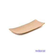  Dekor levélmintás tál 34x12,5cm - Púder-Arany dekorációs kellék