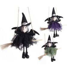  Dekor textil boszorkány akasztós seprűvel 21 cm többféle dekorációs kellék