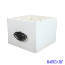  Dekorláda kocka fogantyúval 16x16x12cm - Fehér dekorációs kellék