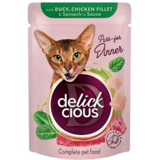 Delickcious Kacsaszeletek csirke filével és spenóttal 85g macskaeledel