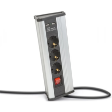 delight 20483S Elosztó 3 aljzat 2x USB 1.5m fekete-szürke kapcsolós hosszabbító, elosztó