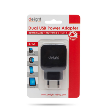 delight 55045-2BK hálózati adapter 2x USB fekete (55045-2BK) mobiltelefon kellék
