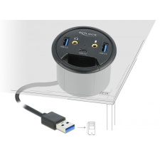  DeLock 3 Port In-Desk Hub USB 1x USB Type-C and 2x USB Type-A + HD-Audio Ports hub és switch