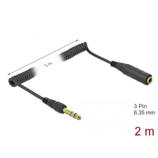 DELOCK 3tűs 6,35mm  jack apa > sztereo jack anya 2m fekete (85938) (DL85938) kábel és adapter