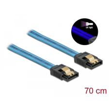 DELOCK 6 Gb/s SATA kábel UV fényhatással kék színű, 70 cm kábel és adapter