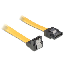 DELOCK 82482 lefele/egyenes sárga SATA (fémlappal) összekötő kábel - 0,7m kábel és adapter