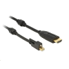 DELOCK 83731 mini DisplayPort 1.2-dugós csatlakozó csavarral > HDMI-csatlakozódugó 4K aktív kábel, fekete, 3 m (DL83731) - Átalakítók