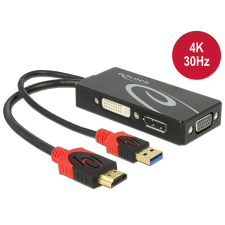 DELOCK Adapter HDMI-dugós csatlakozó &gt; DVI / VGA / Displayport-csatlakozóhüvely 4K fekete kábel és adapter