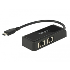 DELOCK Adapter SuperSpeed USB (USB 3.1 Gen 1) USB Type-C csatlakozódugóval &gt; 2 x Gigabit LAN 10/100 kábel és adapter
