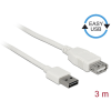 DELOCK Bővítő kábel EASY-USB 2.0-s A típusú csatlakozódugó > USB 2.0 A-típusú hüvely fehér 3 m