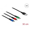 DELOCK Delock 30 cm hosszú, USB töltő kábel 3 az 1-ben Lightning -, Micro USB- és USB Type-C csatlakozásho