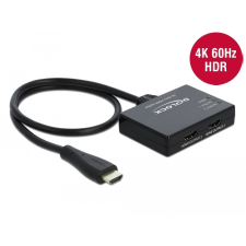 DELOCK HDMI-elosztó, 1 x HDMI-bemenet &gt; 2 x HDMI-kimenet, 4K 60 Hz kábel és adapter
