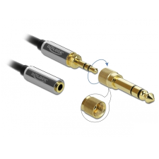 DELOCK JACK - JACK Sztereó hosszabbító kábel 6.35 mm csavaros adapterrel 3m (3.5mm 3 pólusú apa  anya) (85782) kábel és adapter
