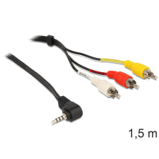  Delock kábel sztereo jack 3.5 mm 4 pin apa, forgatott &gt; 3 x RCA apa, 1,5 m kábel és adapter