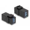 DELOCK Keystone modul, USB 3.0 A-csatlakozóhüvely > USB 3.0 A-csatlakozóhüvely, fekete (1:1)