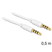 DELOCK sztereó kábel 3.5 mm 4 pin csatlakozó &gt; csatlakozó, 0,5 m, fehér kábel és adapter
