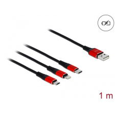  DELOCK Töltőkábel 3in1 USB Type-A &gt; Lightning / Micro USB / USB Type-C 1m fekete / piros kábel és adapter