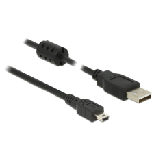 DELOCK USB 2.0-s kábel A-típusú csatlakozódugóval > USB 2.0 Mini-B csatlakozódugóval, 0,5 m, fekete kábel és adapter